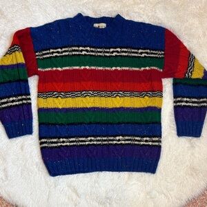 Vintage 1990s The Limited Rainbow Cable Knit Sweater 100% Wool Size 12